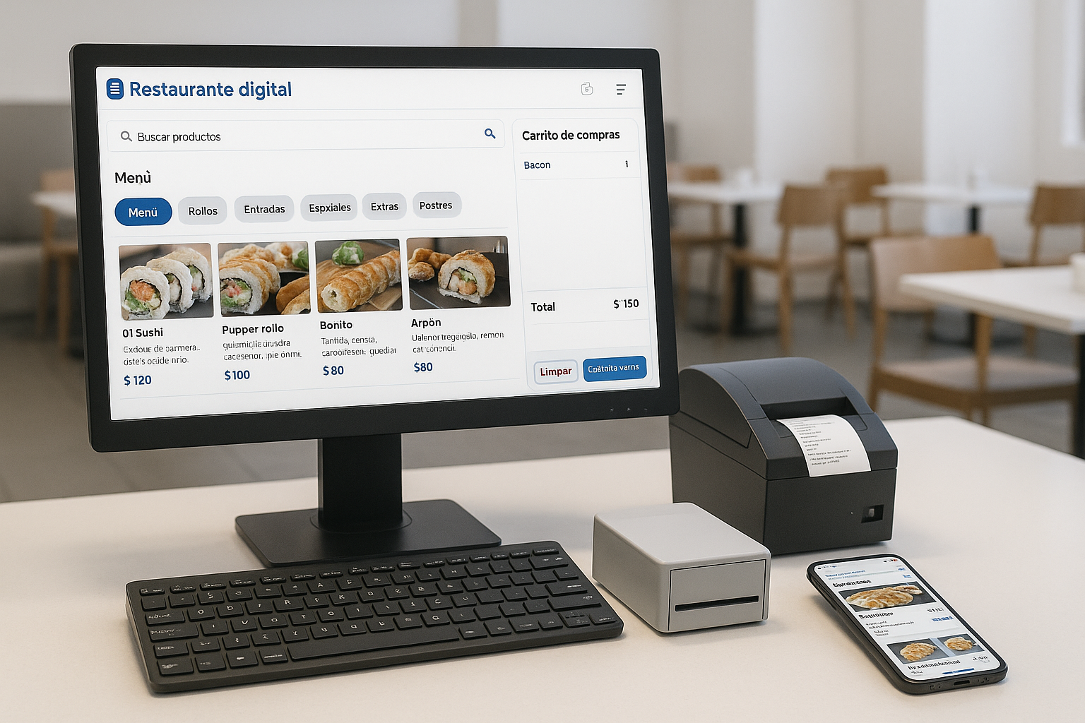 Restaurante Digital - Sistema de punto de venta con impresora de tickets y aplicación móvil